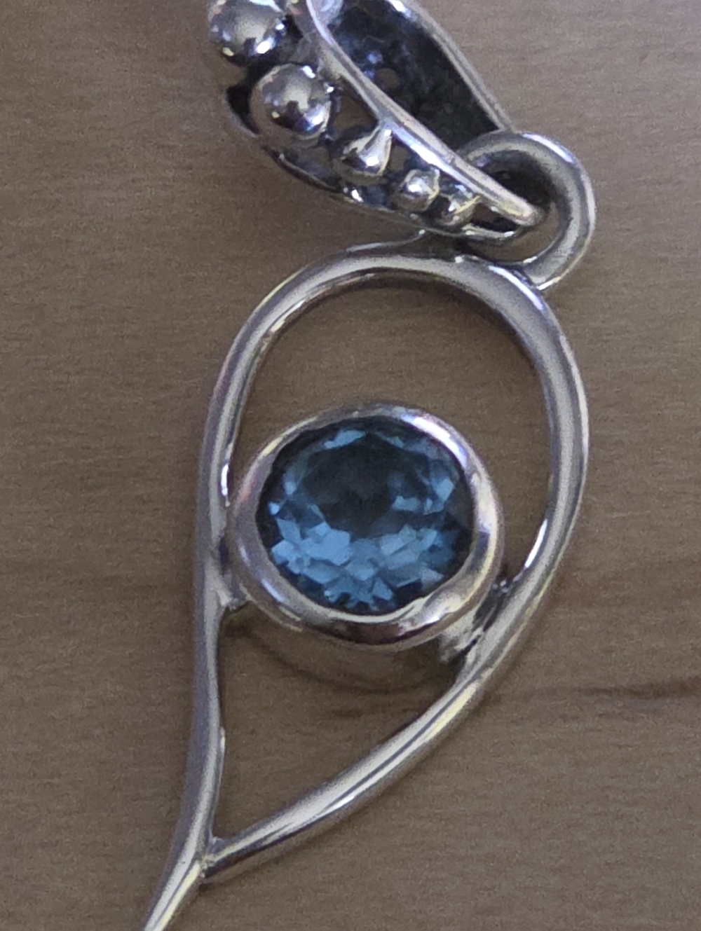 Sterling Silver Blue Topaz Gem Teardrop Pendant